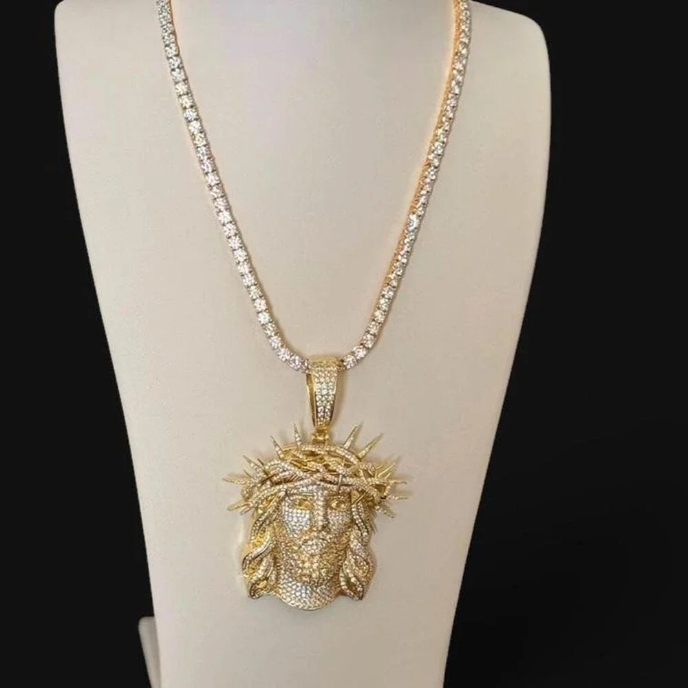 Jesus Pendant With tennis necklace cz